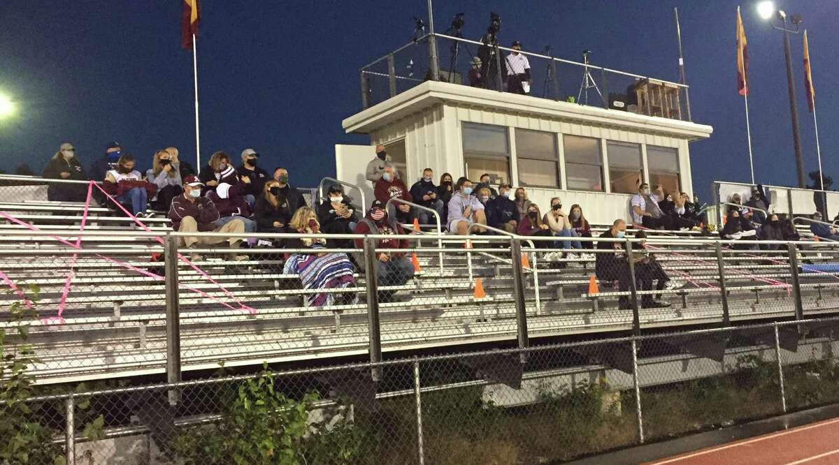 A limited number of fans were allowed for Alvirne football team’s 2020 home opener due to COVID-19 restrictions in Hudson, N.H.