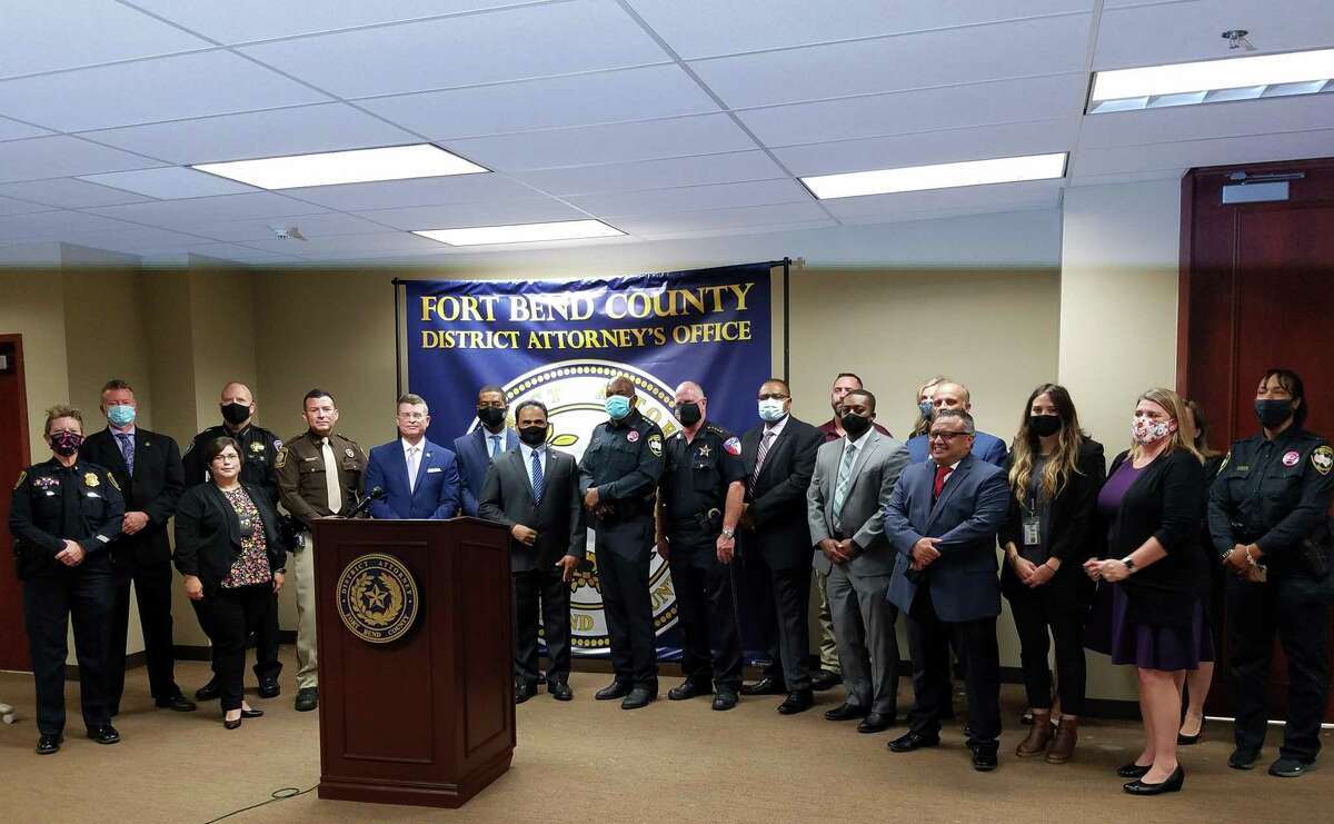 Representatives from 23 agencies discuss "Operation Patriot," a massive human trafficking sting at a press conference on Oct. 7, 2020.