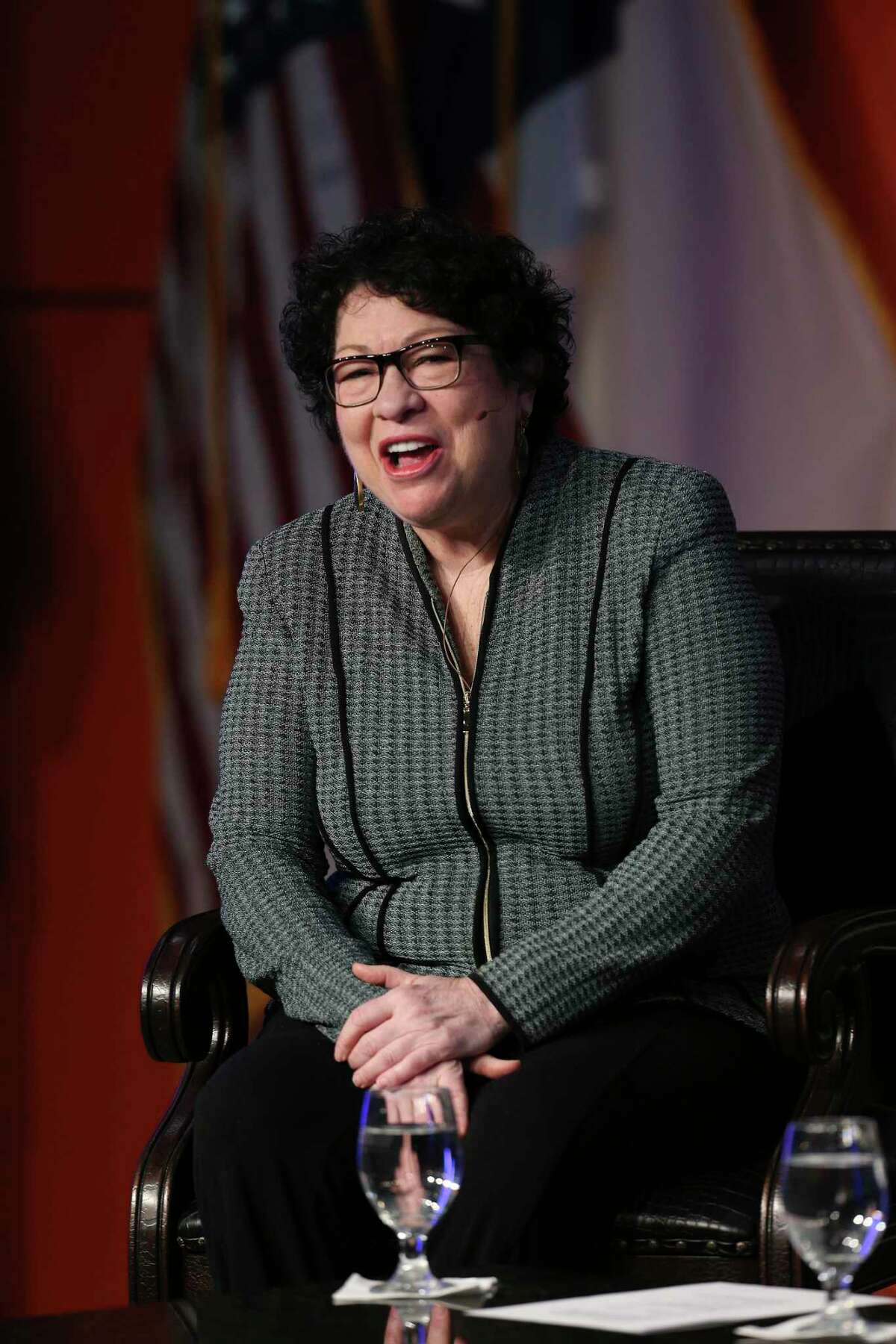 U.S. Supreme Court Associate Justice Sonia Sotomayor talks with students, faculty and staff during a visit to UTSA in 2018.