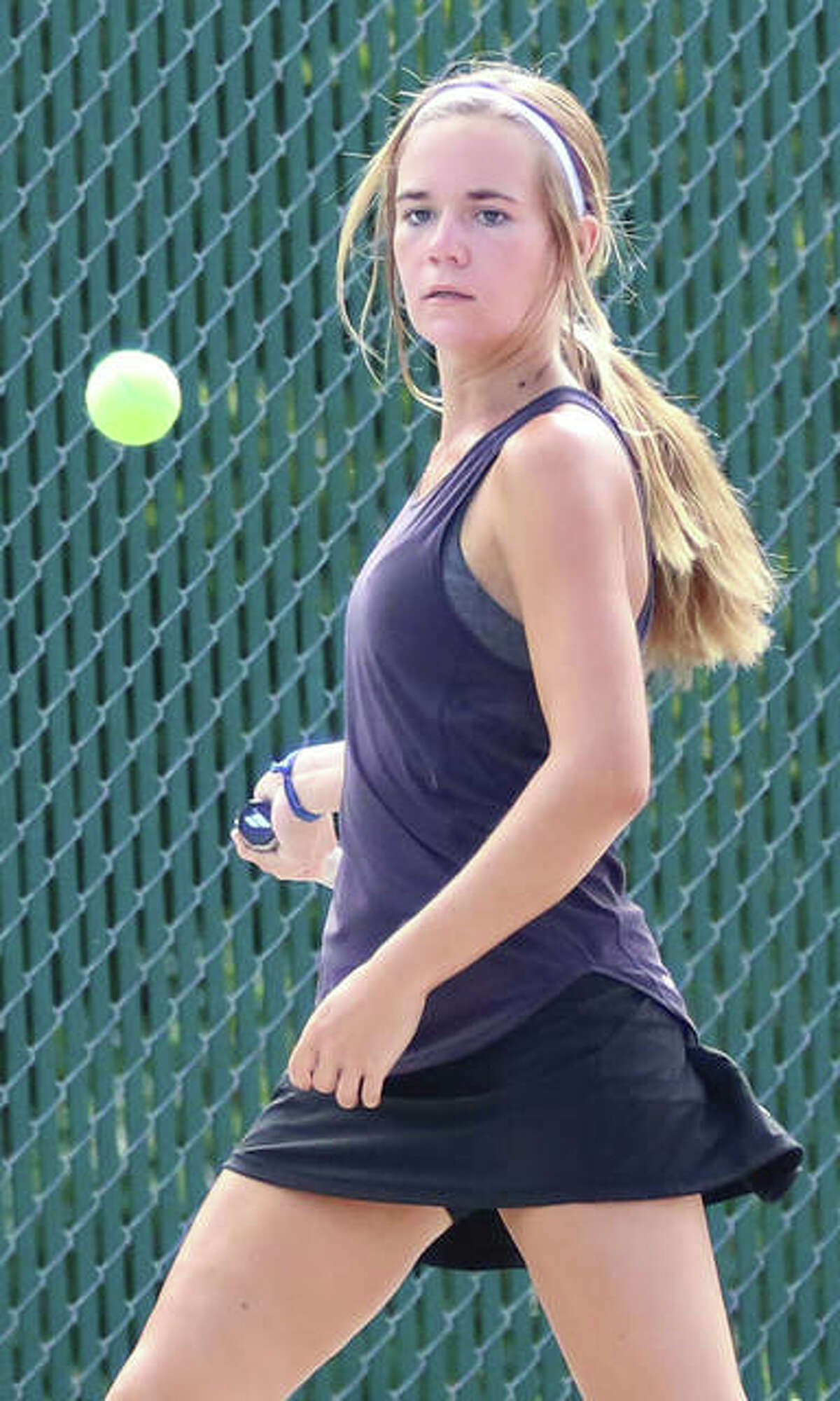 Alton’s Paige Rockholm and her Alton High tennis teammates will play in the Southwestern Conference Girls Tennis Tourament Friday and Saturday in O’Fallon.