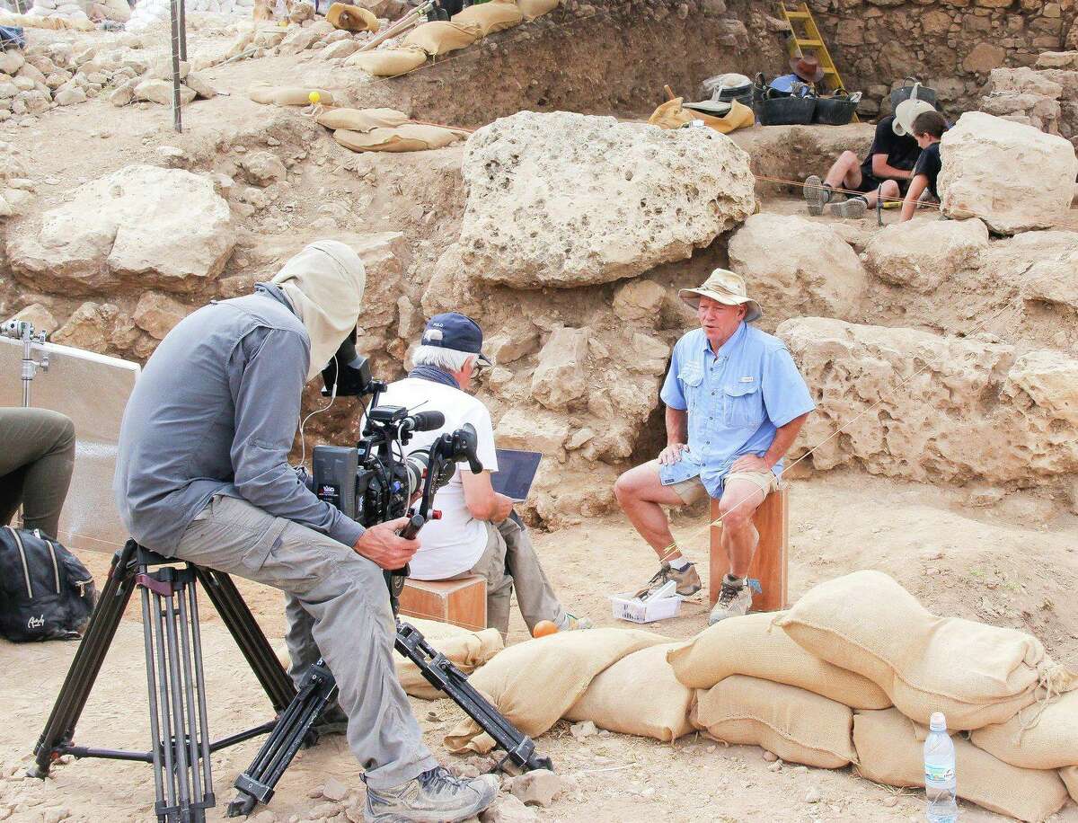 Dr. Scott Stripling is filmed at an archaeological dig site in Shiloh, Isrea.