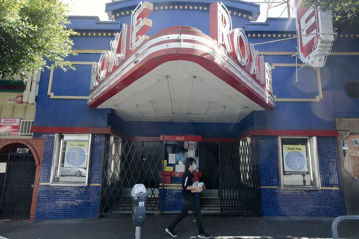 The exterior of the shuttered Roxie Theater on May 20, 2020.