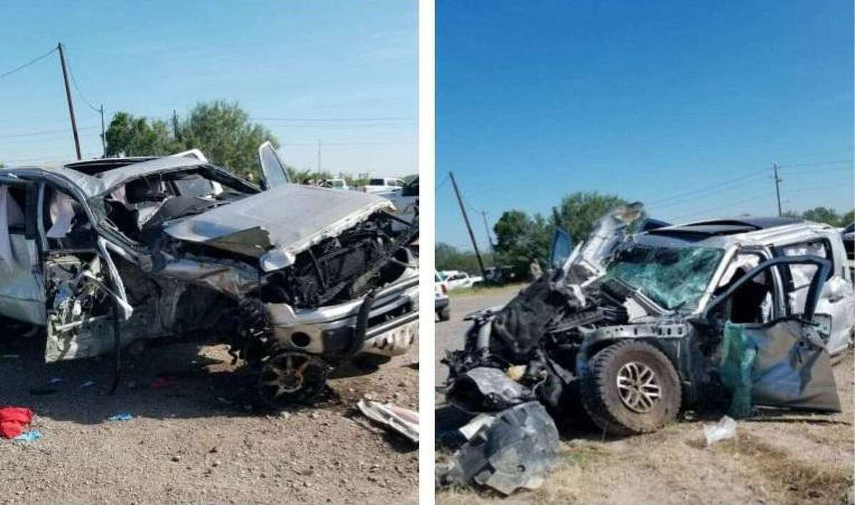 First responders said these two vehicles were involved in a crash that killed a woman and injured two others in northwest Laredo.