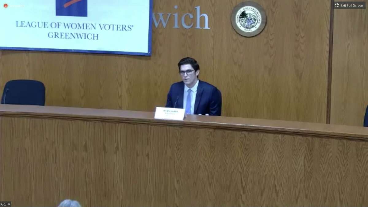 Challenger Ryan Fazio debates state Sen. Alex Kasser on Thursday night from Town Hall. It was broadcast via Zoom.