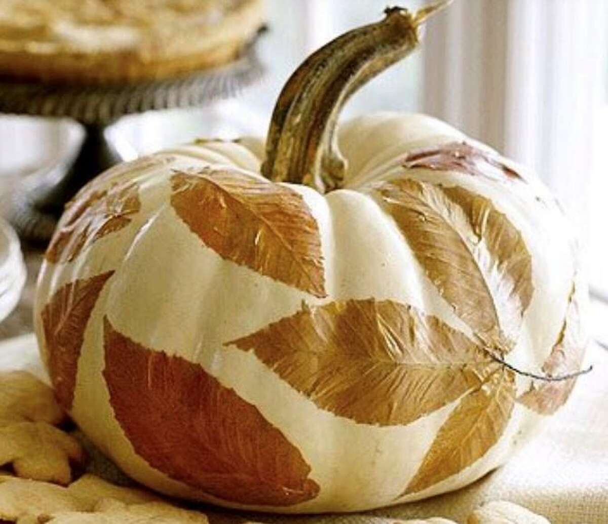 A leafy pumpkin is one option for decorating at the Wilton Historical Society on Oct. 17, 2020.