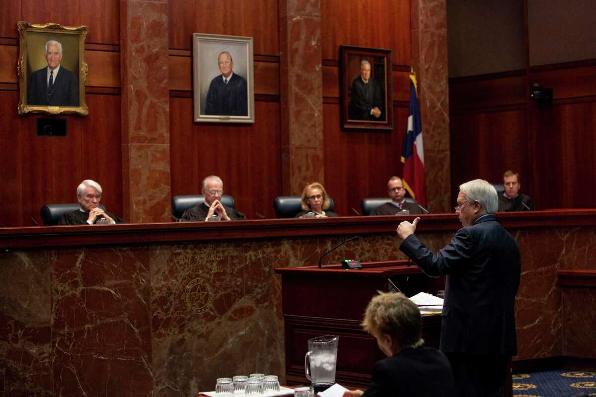 City of San Antonio attorney Dan Pozza presents oral arguments in a case before justices at the Texas Supreme Court.