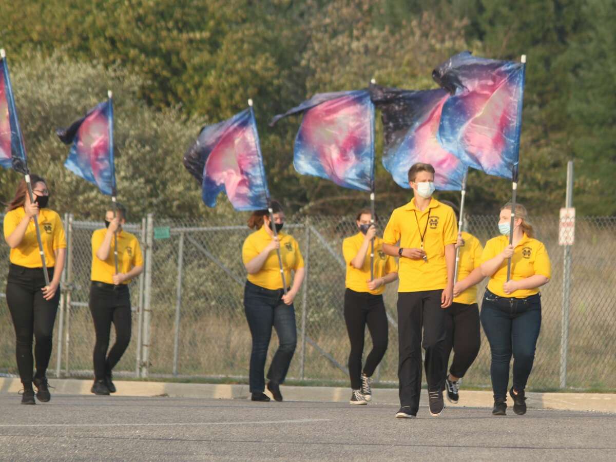 The Manistee High School Marching Band performs its "Guardians of the Galaxy" show before the big game Friday at Chippewa Field.