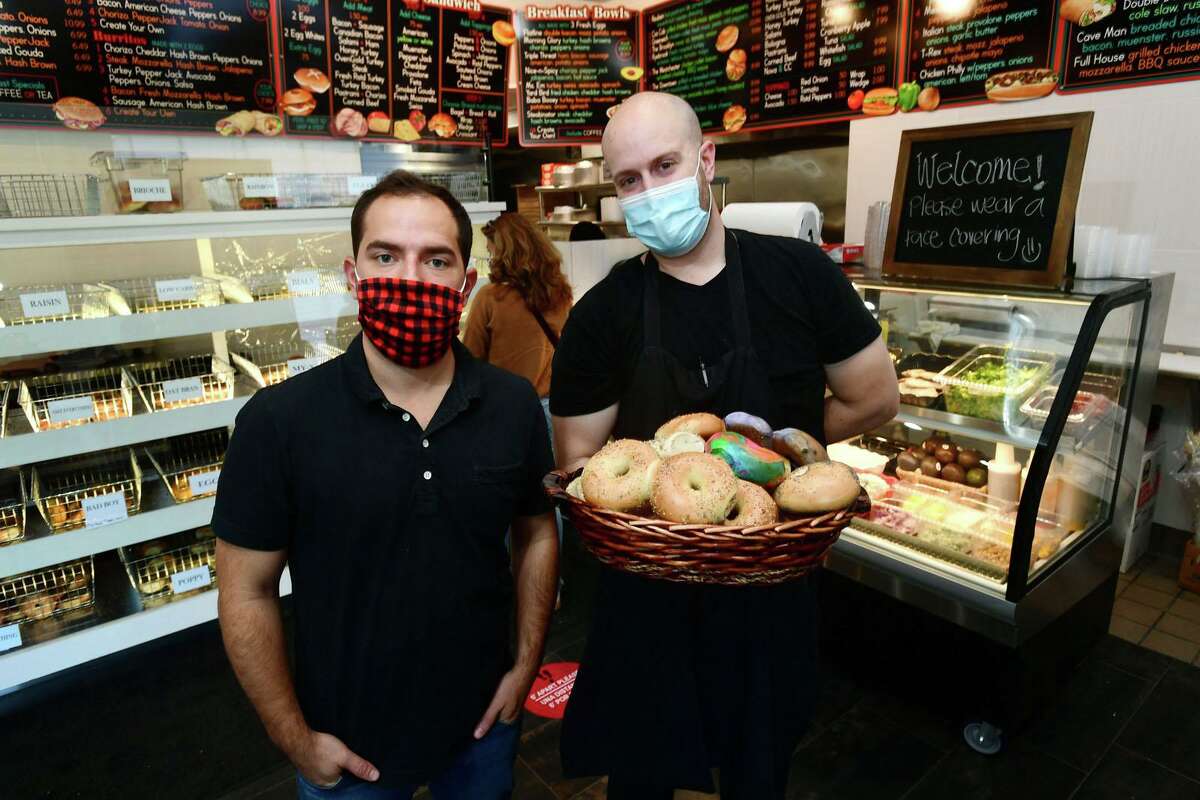Brothers Richard and Steve Damato opened a new storefront of their shop Lenny's Bagel's Tuesday, October 6, 2020, in Greenwich, Conn.