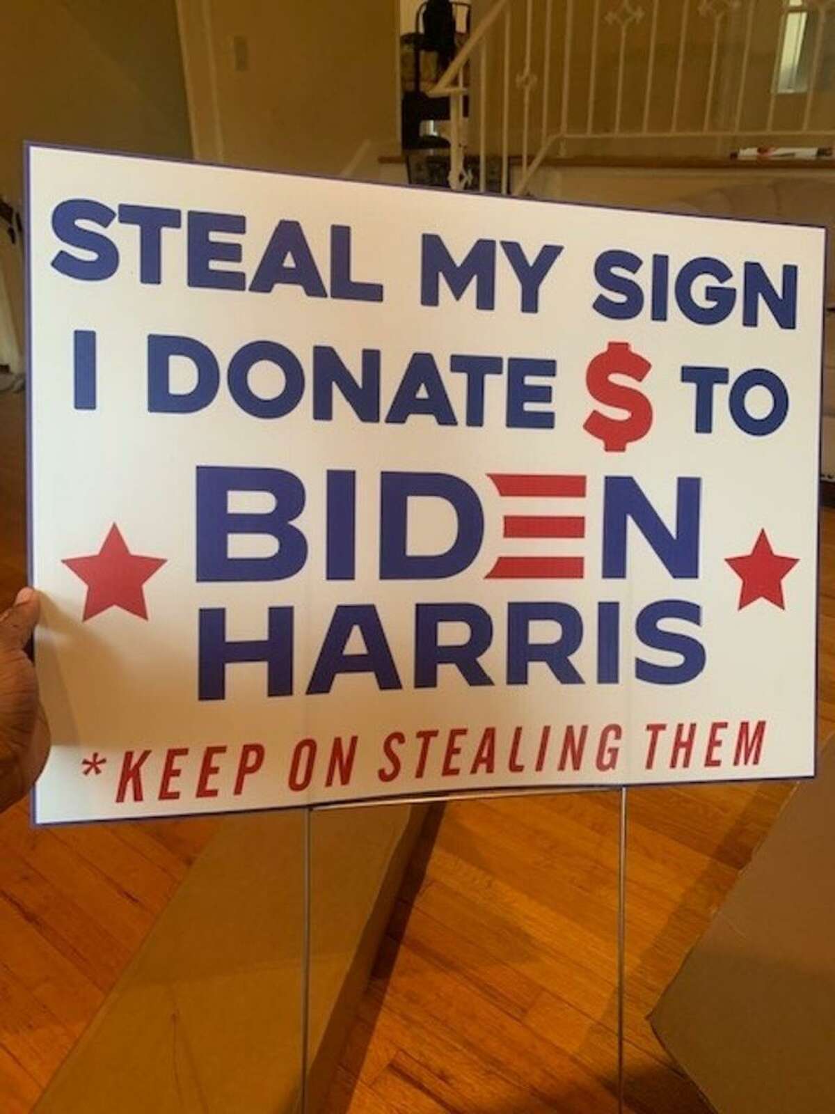 This lawn sign has  a message to Biden/Harris sign vandals.