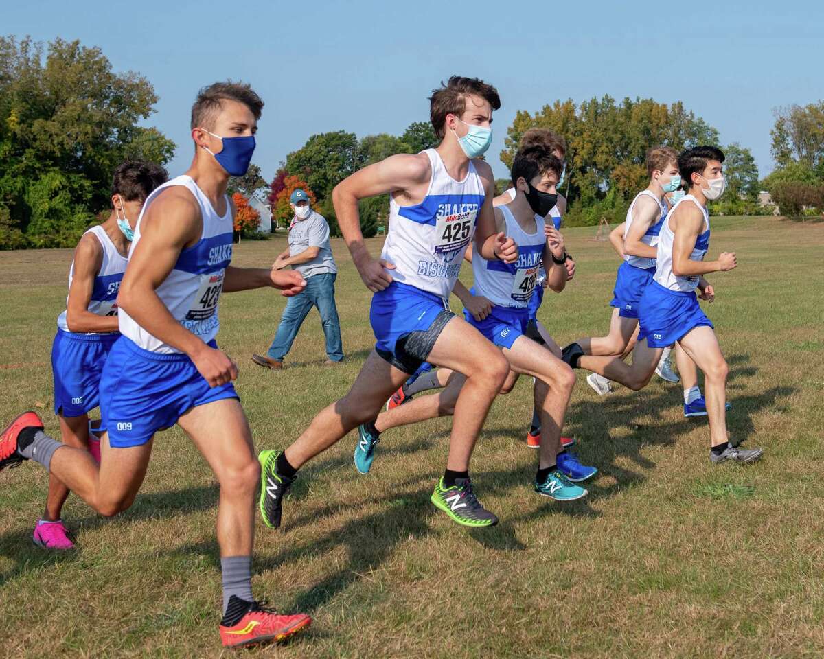 The Shaker boys varsity and junior varsity cross country teams against Burnt Hills Ballston Lake at the Crossings in Colonie, NY, on Saturday, Oct. 10, 2020 (Jim Franco, special to the Times Union.)