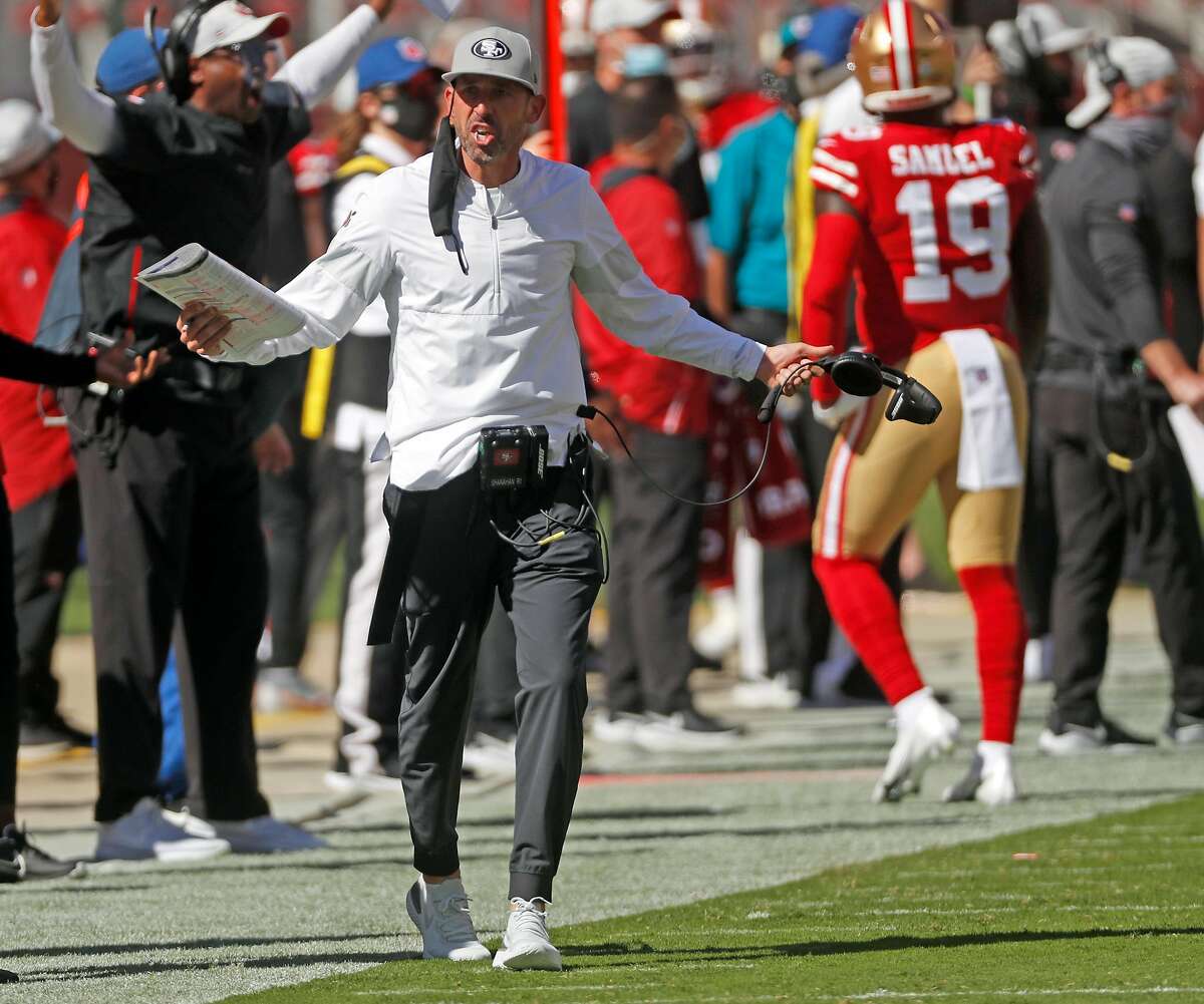 Head coach Kyle Shanahan had plenty to say to the officials in the first quarter, but little to say to the team at the half. “There’s no magical thing you can say when you play like that.”