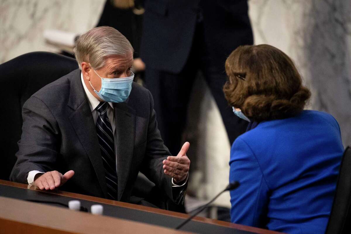 people are startled by dianne feinstein s proximity to lindsey graham during barrett hearings people are startled by dianne feinstein