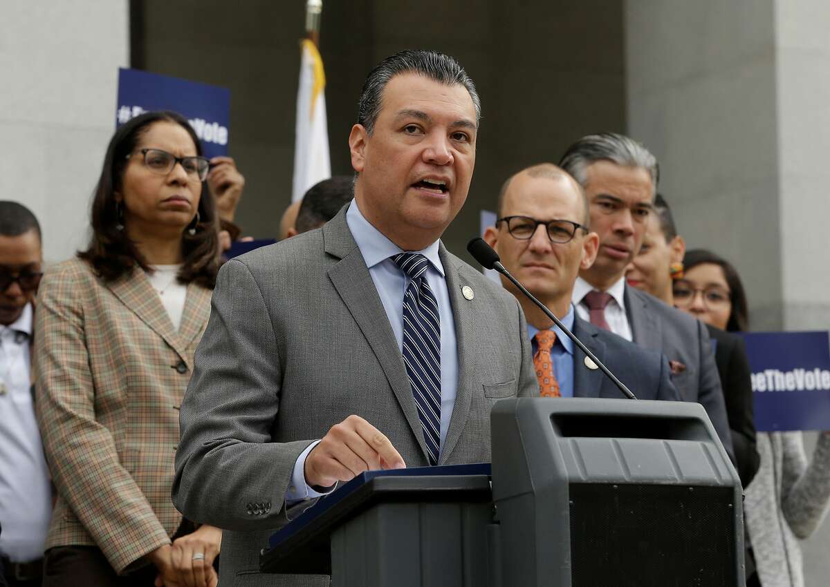 FILE - California Secretary of State Alex Padilla talks during a news conference Monday, Jan. 28, 2019, at the Capitol in Sacramento, Calif.