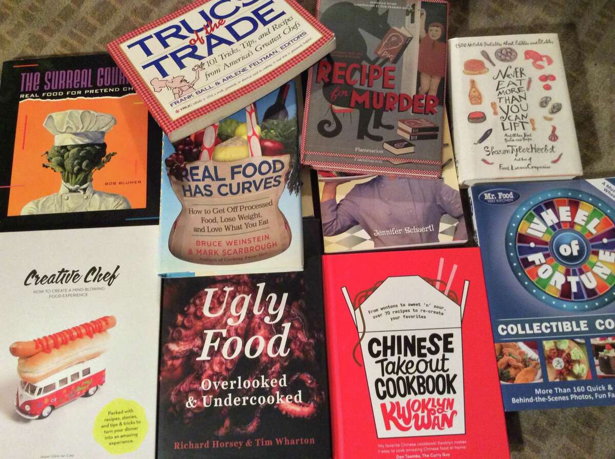 The collection includes cookbooks with interesting titles.