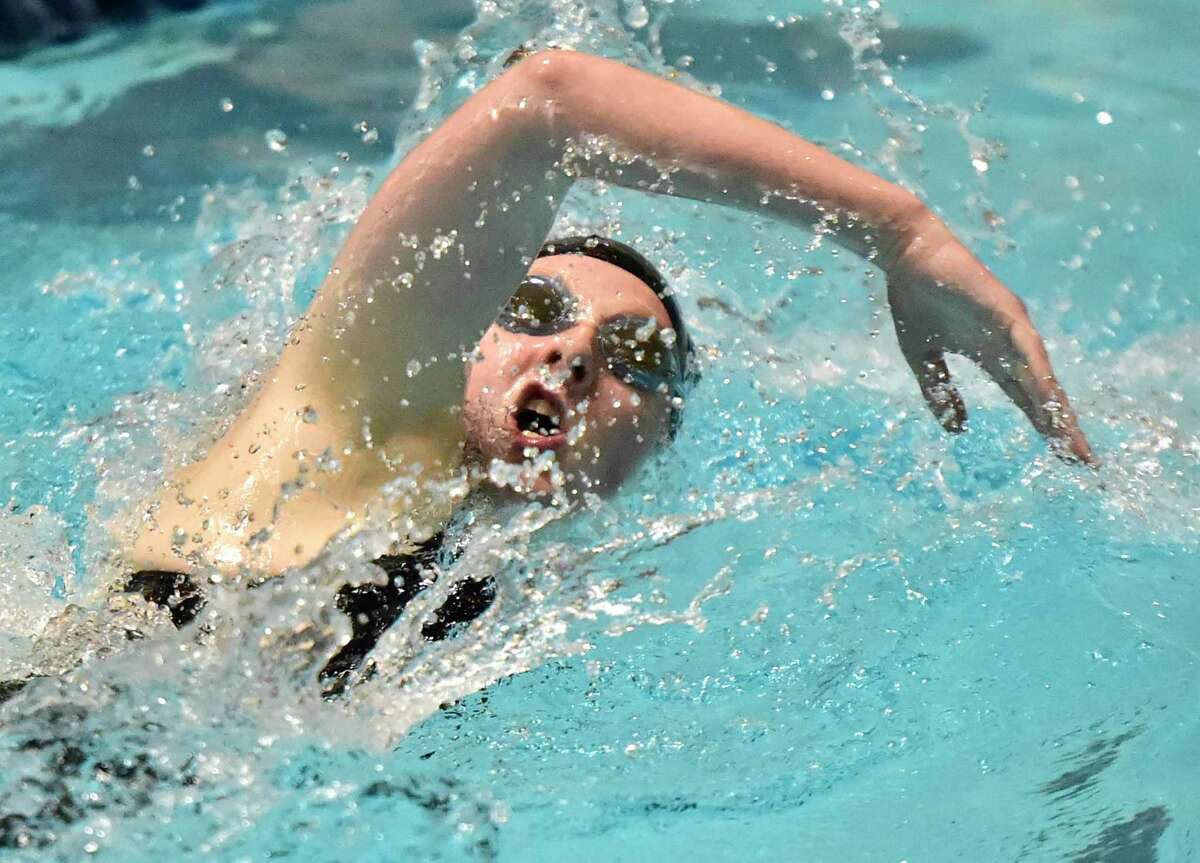 Lauralton Hall's Claire Kehley swims to victory in the third heat of the 500-yard freestyle during last year's CIAC State Open Girls Swimming Championship at Yale University in New Haven.