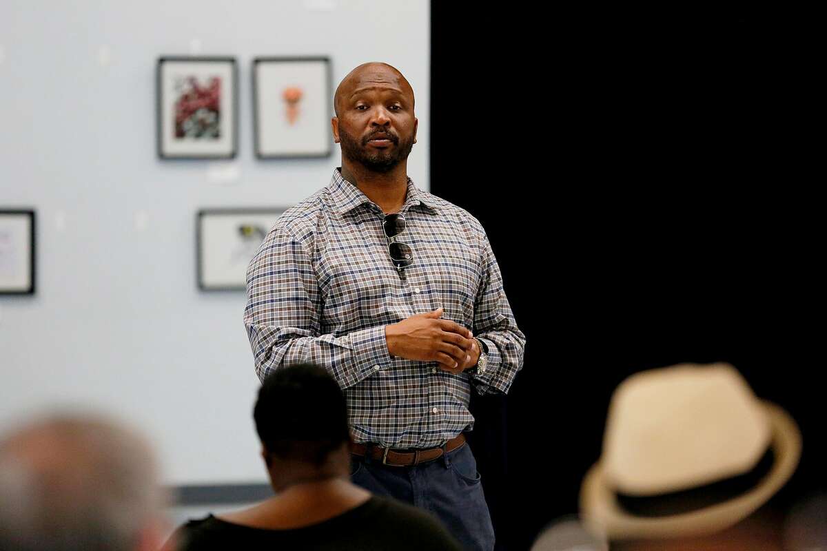 Vallejo City Councilmember Hakeem Brown during a town hall meeting at Pennycock Elementary School Saturday, June 22, 2019, in Vallejo, Calif.
