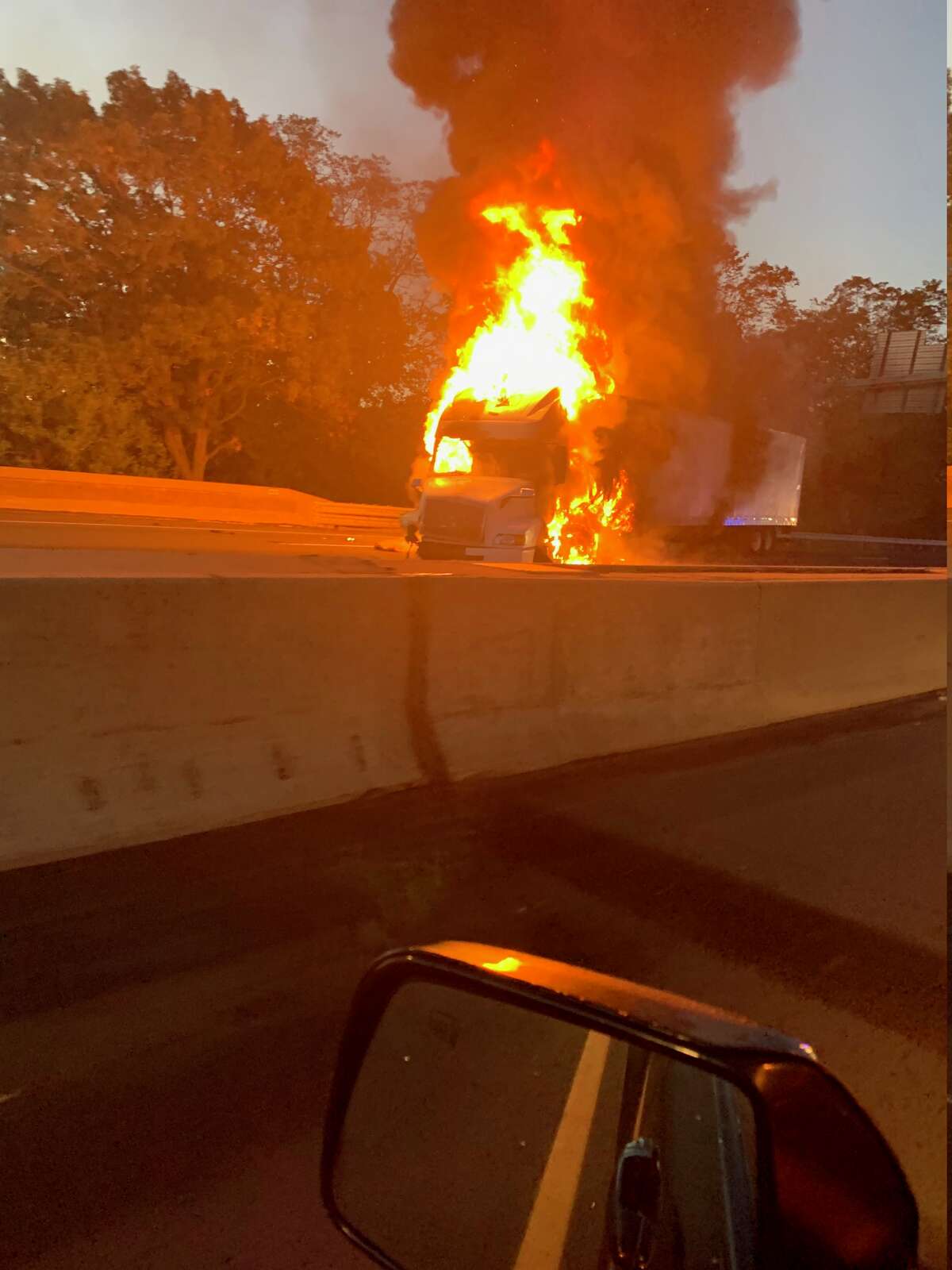 A truck fire on Interstate 95 on Wednesday, Oct. 14, 2020.