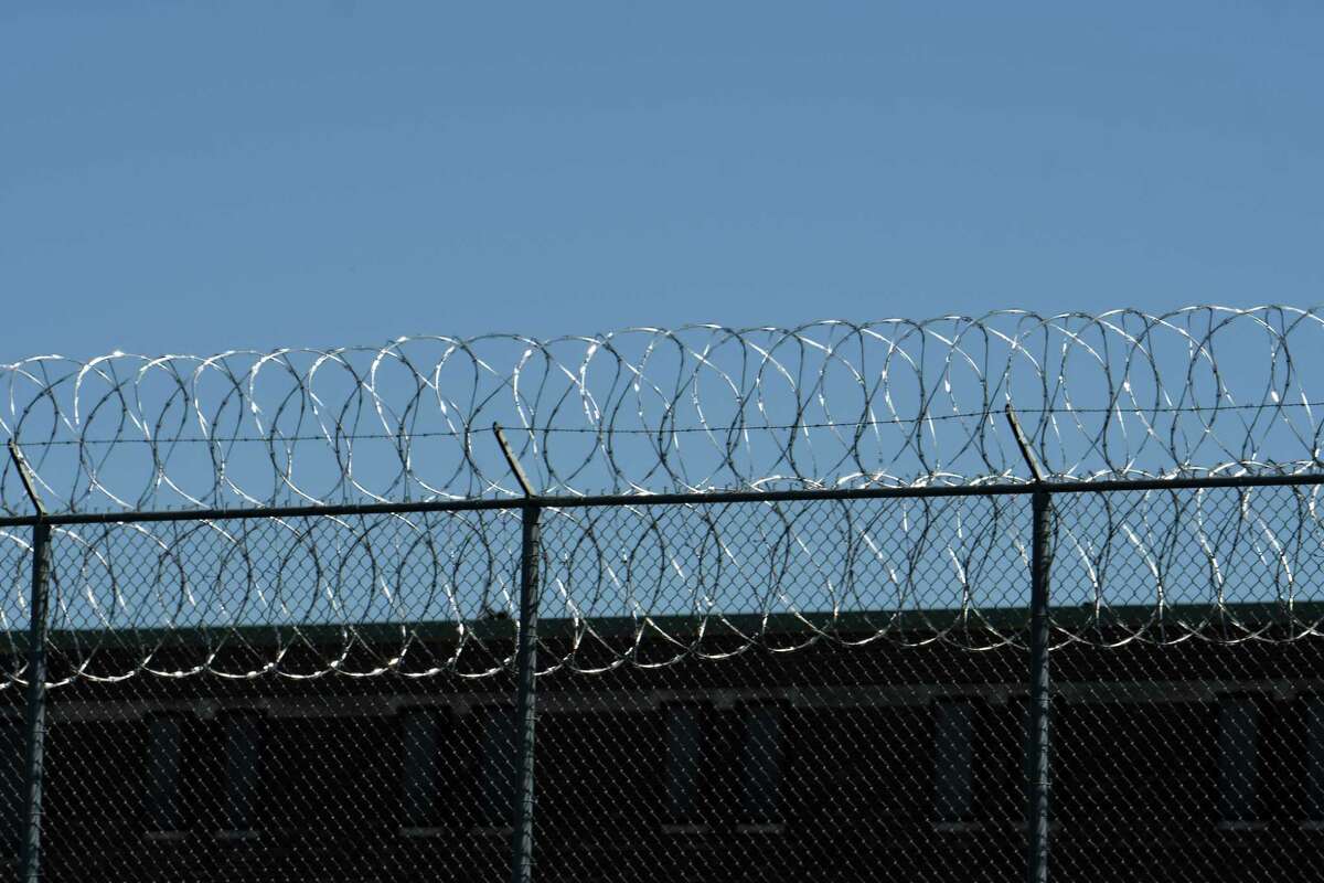 Concertina wire encircles the Coxsackie Correctional Facility prison on Wednesday, Oct. 14, 2020, in Coxsackie, N.Y. (Will Waldron/Times Union)