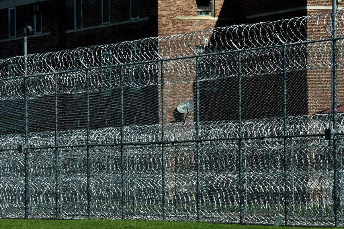Concertina wire encircles the Coxsackie Correctional Facility prison on Wednesday, Oct. 14, 2020, in Coxsackie, N.Y. (Will Waldron/Times Union)