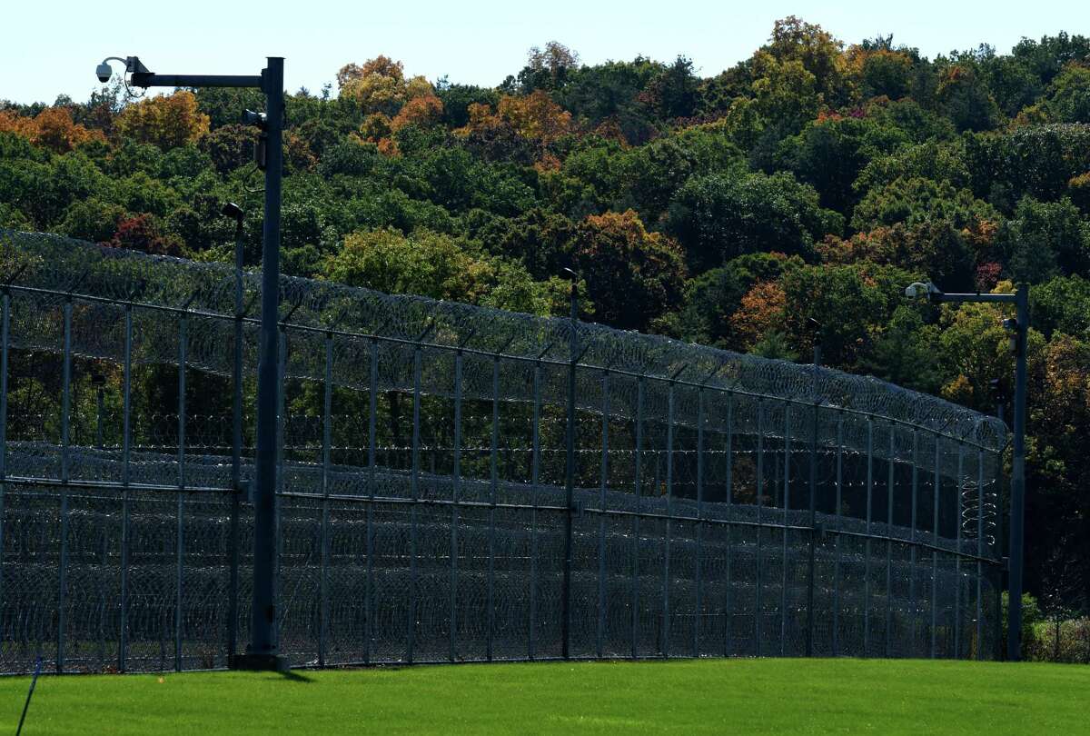 Concertina wire encircles the Coxsackie Correctional Facility prison on Wednesday, Oct. 14, 2020, in Coxsackie, N.Y. (Will Waldron/Times Union)
