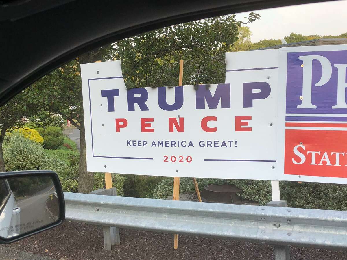 This Trump/Pence political sign was recently vandalized. Signs representing candidates from both parties have been targeted by thieves and vandals