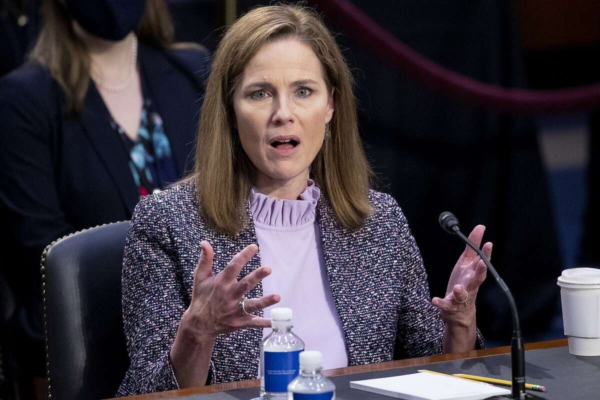 Supreme Court nominee Amy Coney Barrett testifies during her confirmation hearings before the Senate Judiciary Committee in Washington.