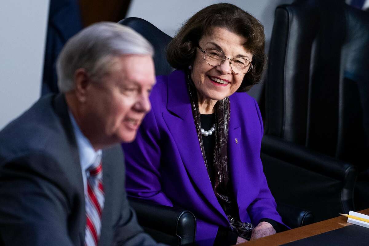 Senate Judiciary Committee Chairman Sen. Lindsey Graham, R-S.C., and ranking member Sen. Dianne Feinstein attend the fourth day of the Supreme Court confirmation hearings for nominee Judge Amy Coney Barrett on Thursday.