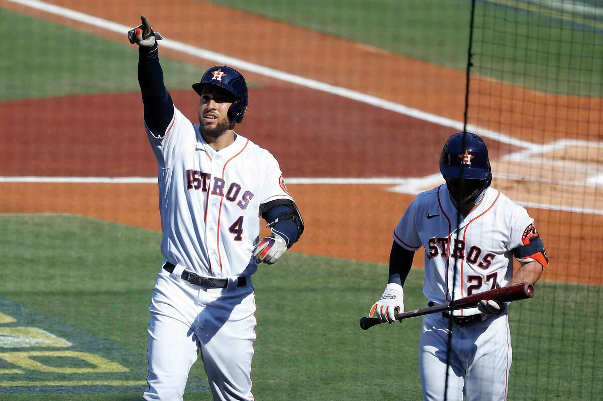 Houston Astros Center field George Springer watches intently from