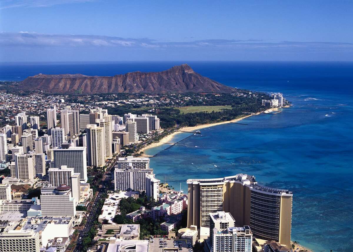 Vaizdas iš viršaus į Waikiki ir Diamond Head Oahu saloje.