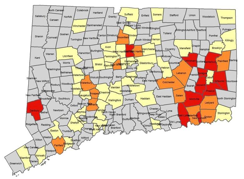 Map Of Towns In Ct Eleven Newly Named 'Red Alert' Towns And Cities Can Roll Back Phase 3  Reopening