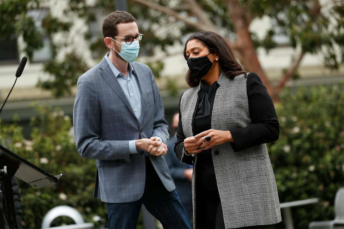 S.F. Mayor London Breed (right, with state Sen. Scott Wiener last week) says, “The fact that our kids aren’t in school is what’s driving inequity in our city.”