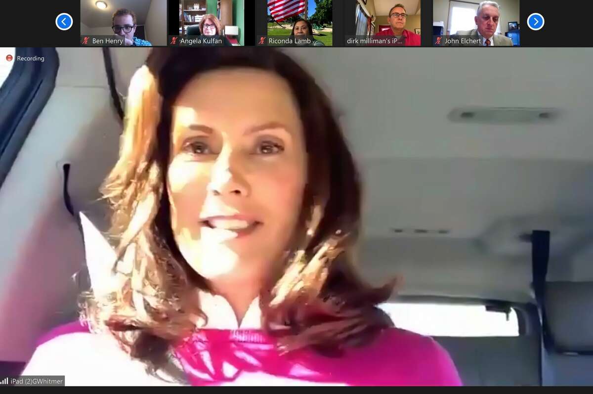 Gov. Gretchen Whitmer appeared as the final keynote speaker for the virtual Michigan Press Association convention on Oct. 16, 2020, speaking to attendees by Zoom. (Mitchell Kukulka/Mitchell.Kukulka@mdn.net)