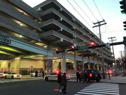 York Street on the North Frontage Road side of the Air Rights Garage in New Haven.