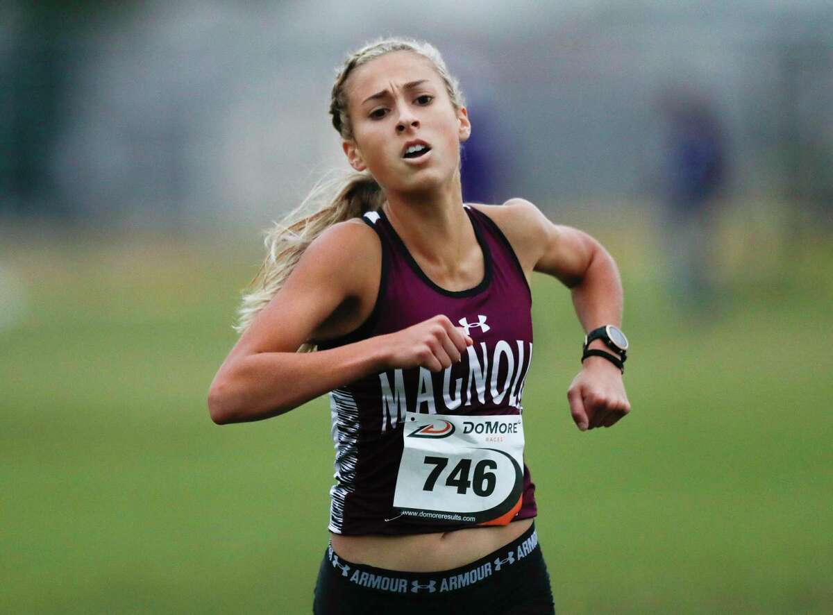Emma Ellis of Magnolia finished first overall in the Run the Dog Pound Invitational cross country meet, Saturday, Oct. 17, 2020, in Magnolia.