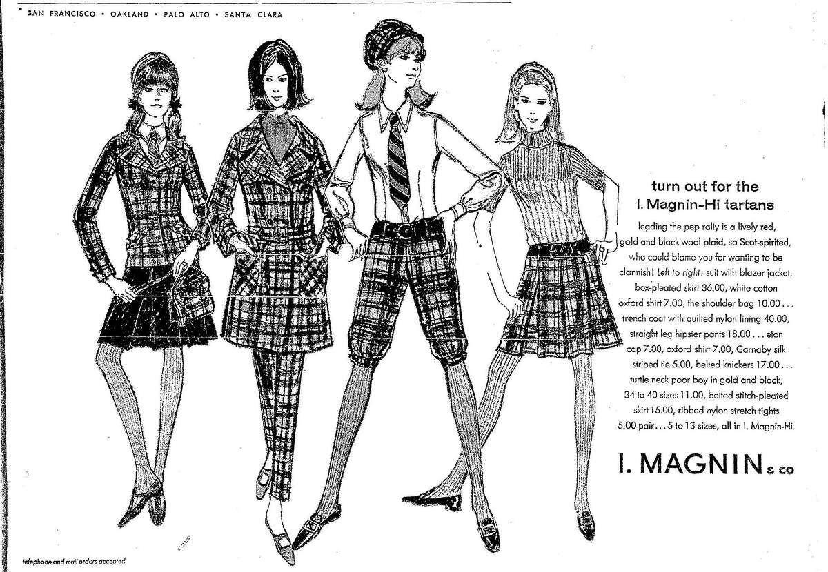 1966年8月13日，I. Magnin为女性做的时髦格子套装广告。