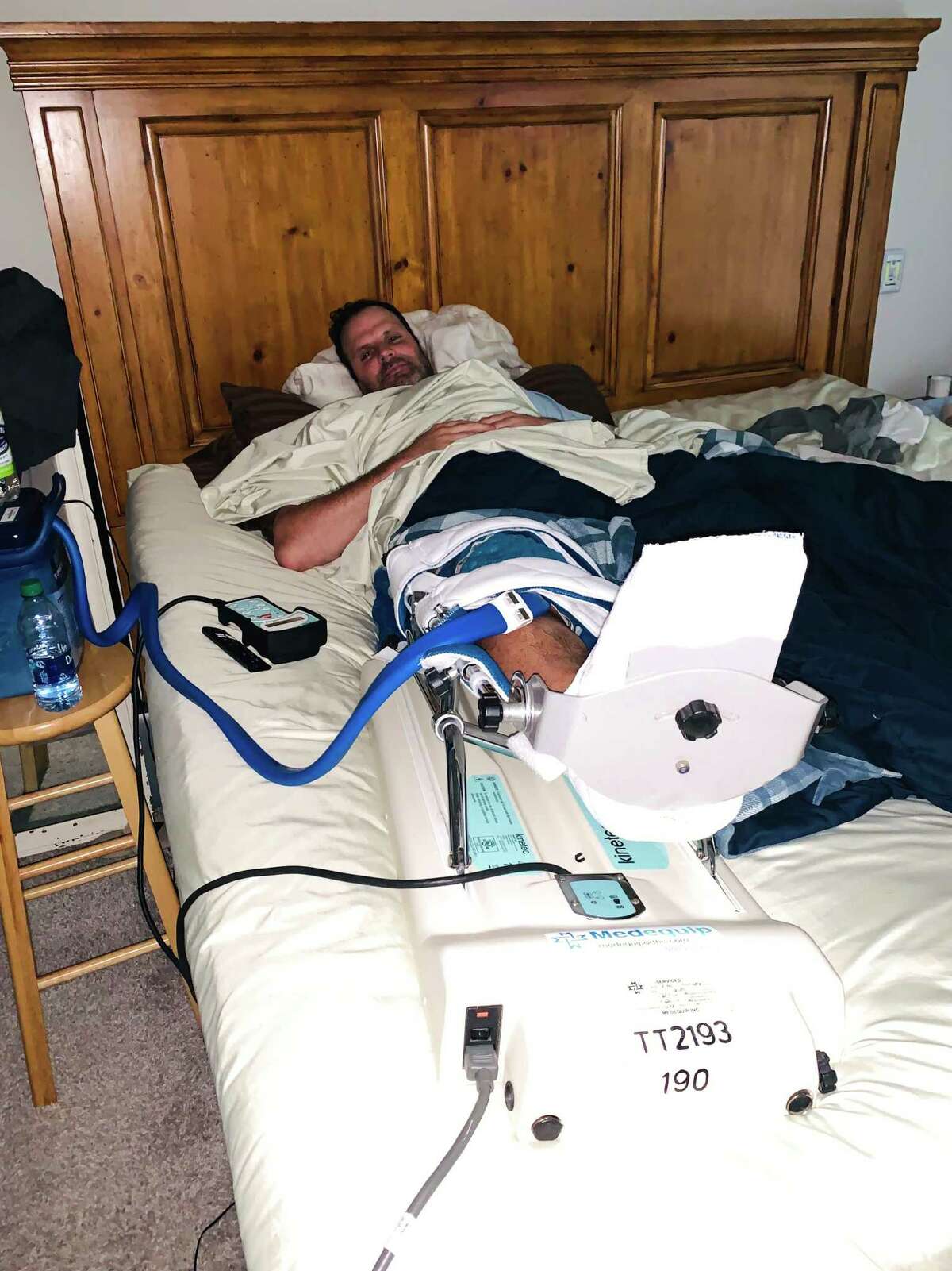 Matt Oates, 41, of Raleigh, N.C., recooperates after a cartilage-restoring operation.