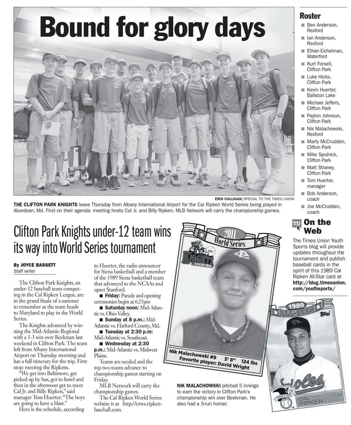 Ian Anderson and Kevin Huerter were part of an under-12 baseball team, the Clifton Park Knights, which played in the Cal Ripken League World Series in Maryland in 2011. ( Joyce Bassett / Times Union)