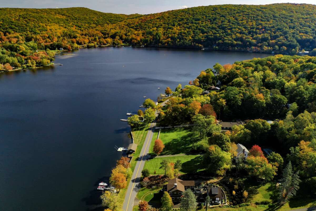 An aerial view of Lake Waramaug in New Preston on Oct. 15, 2020.