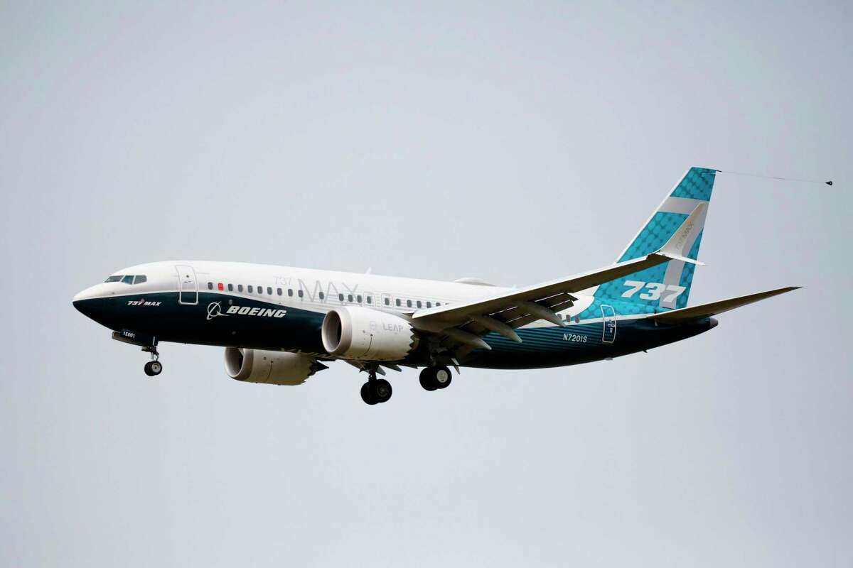 A Boeing 737 MAX airliner lands following an evaluation flight at Boeing Field in Seattle, Washington, on September 30, 2020. Stamford-based aerospace parts manufacturer Hexcel saw its third-quarter revenues plunge in part because of reduced demand for the 737 MAX.