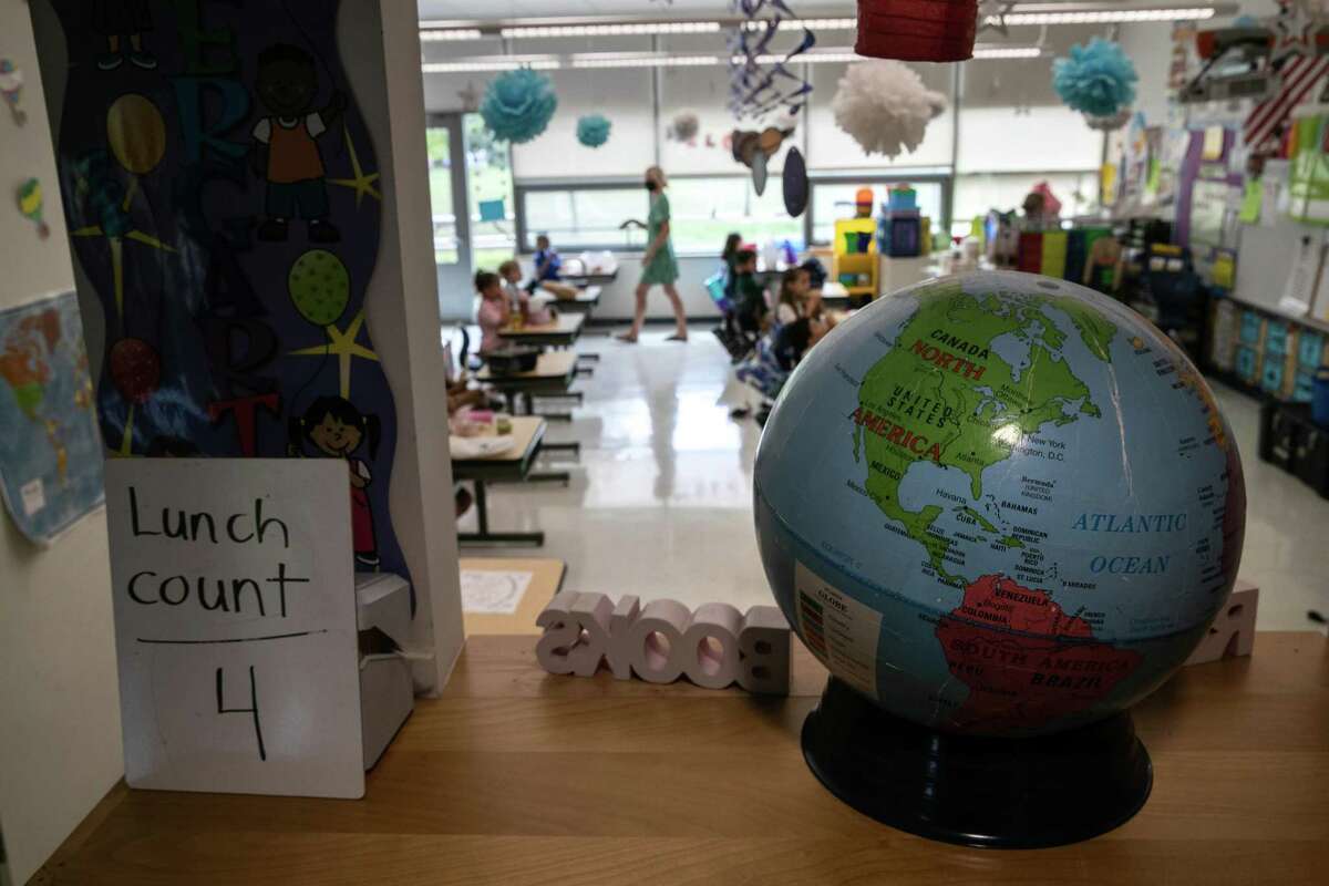 A kindergarten class at Rogers International School in Stamford on Sept. 9, 2020.