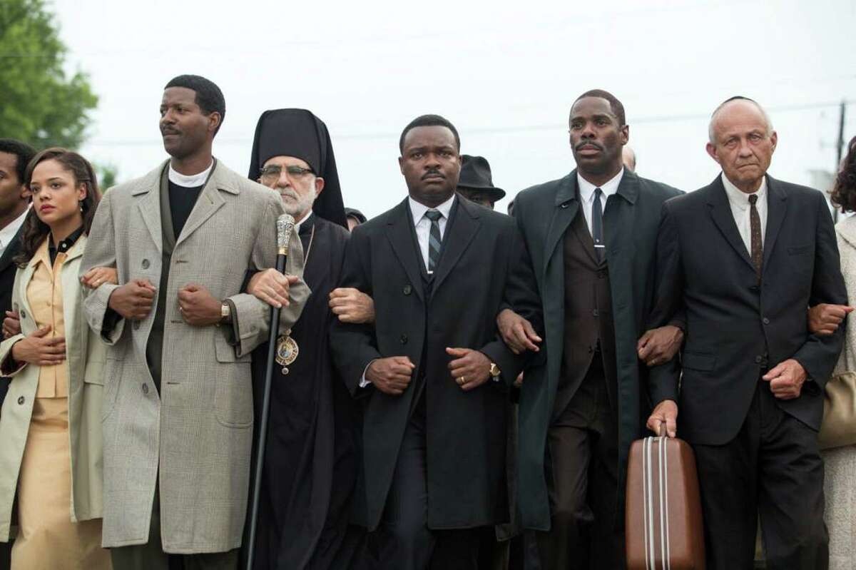 Rev. Dr. Martin Luther King Jr., portrayed by David Oyelowo, center, leads a civil-rights march in the new movie, “Selma.” The film will be screened at the Ridgefield Playhouse on Oct. 28.