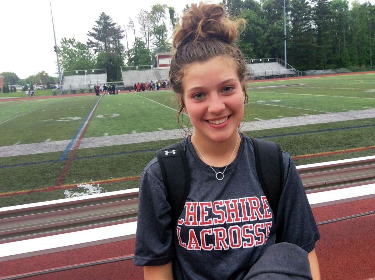 Raegan Bailey scored three goals in Cheshire’s 9-7 win over visiting Greenwich in the opening round of the CIAC Class L Tournament on Tuesday, May 28, 2019.