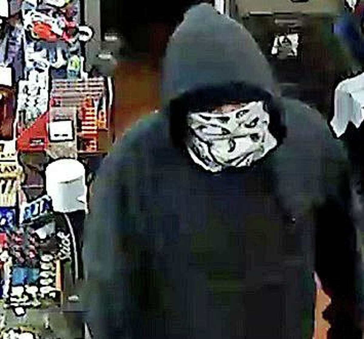 State Police are asking the public’s help to identify a man who held up the Shell gas station on Route 6 on Monday night on Oct. 19, 2020. The suspect is described as a white male, approximately 6 feet tall and weighing 200 pounds, He was wearing a gray hoodie, black-colored jeans and a white mask with black markings.