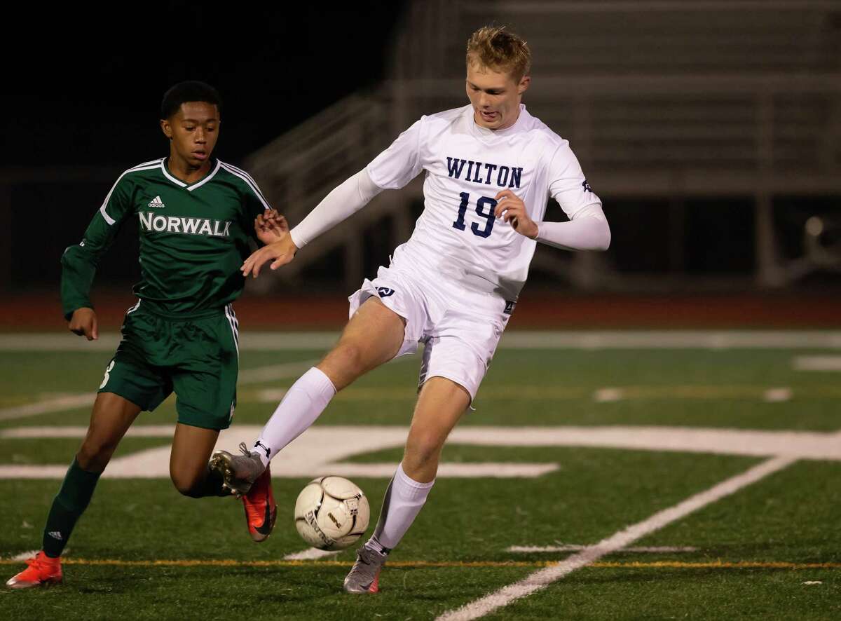 Oliver Dahlen scored both goals for Wilton in a 2-0 road win over Norwalk last week.