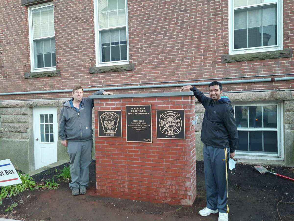 Jason Fernandino, boss and manager of Ferrandino Enterprises LLC, helped Boy Scout Shreyas Nandan build his Eagle Scout Project, a memorial to Ridgefield first responders.
