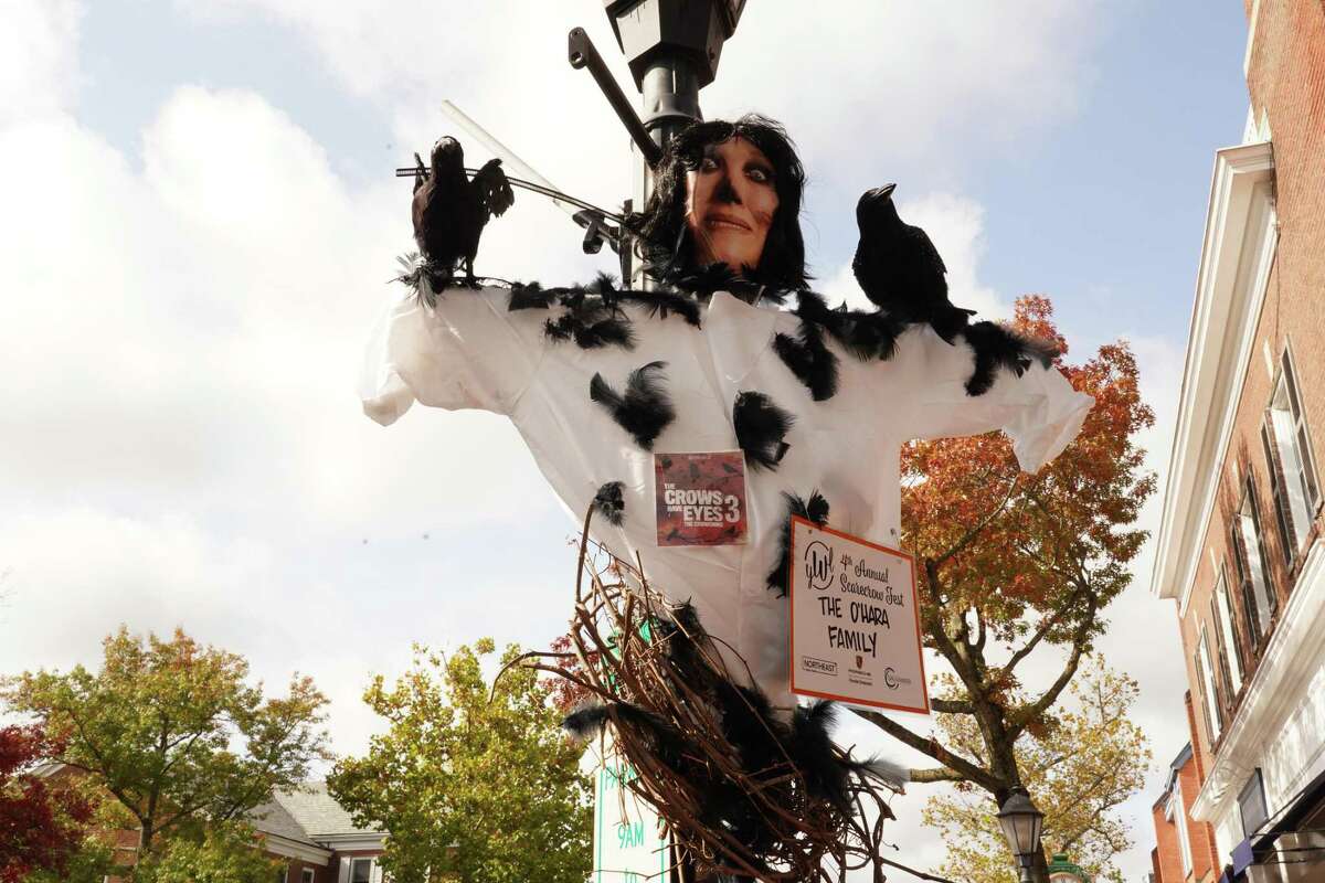 Nearly 85 scarecrows are hung on lamp posts around the village of New Canaan for the fourth annual Scarecrow Fest, presented by the Young Women’s League of New Canaan.