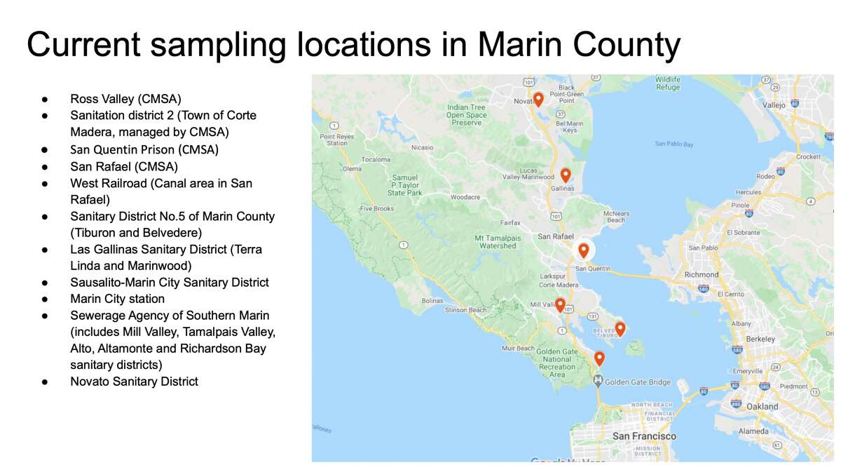 Marin County is testing wastewater samples for COVID-19 from 11 sites.