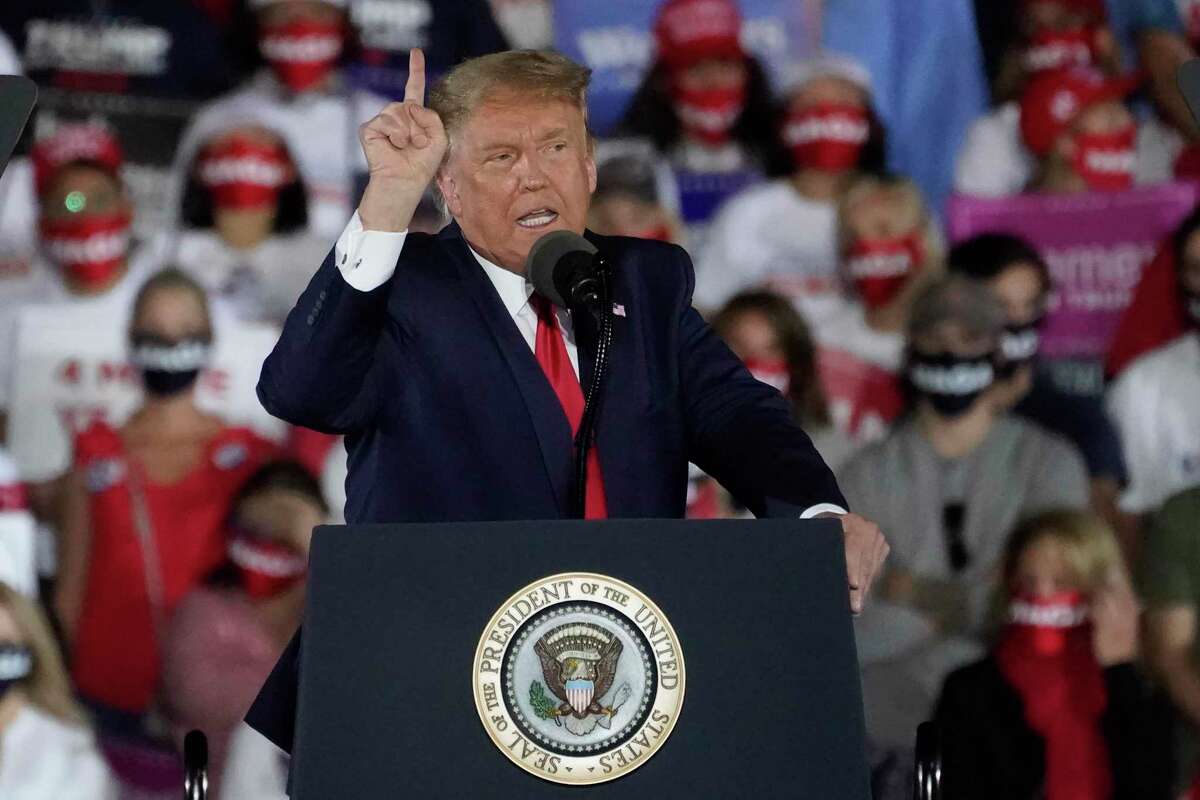 President Donald Trump speaks during a campaign rally Friday, Oct. 16, 2020, in Macon, Ga. (AP Photo/John Bazemore)