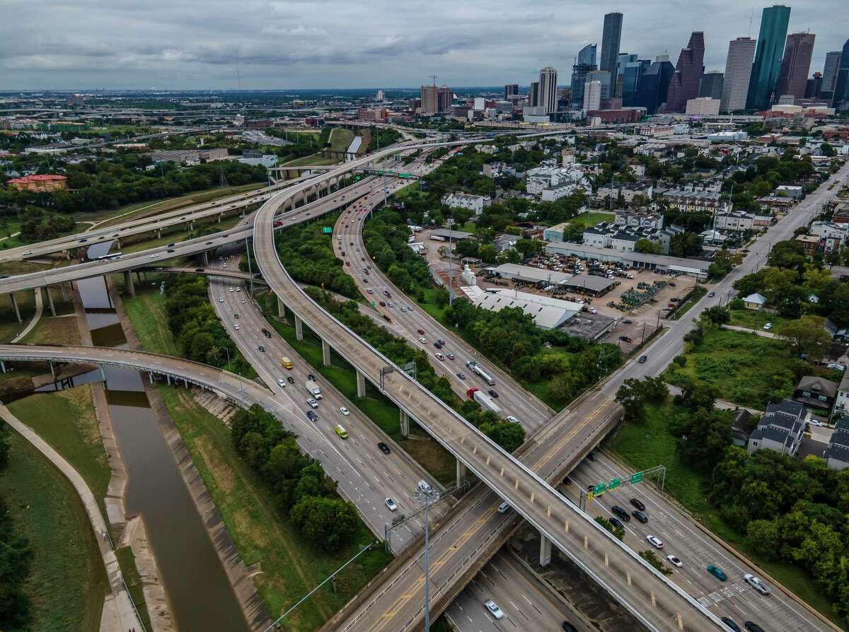 Interstate 10 runs into Interstate 45 near Stude Park along White Oak Bayou, seen on Sept. 24, 2020, in Houston.