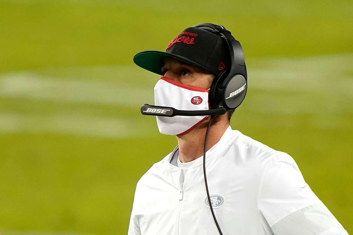 Head coach Kyle Shanahan of the San Francisco 49ers looks on against the Los Angeles Rams during the third quarter at Levi's Stadium on Oct. 18, 2020, in Santa Clara, Calif.